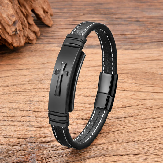 Bracelet cuir homme "CROSS of VICTORY"