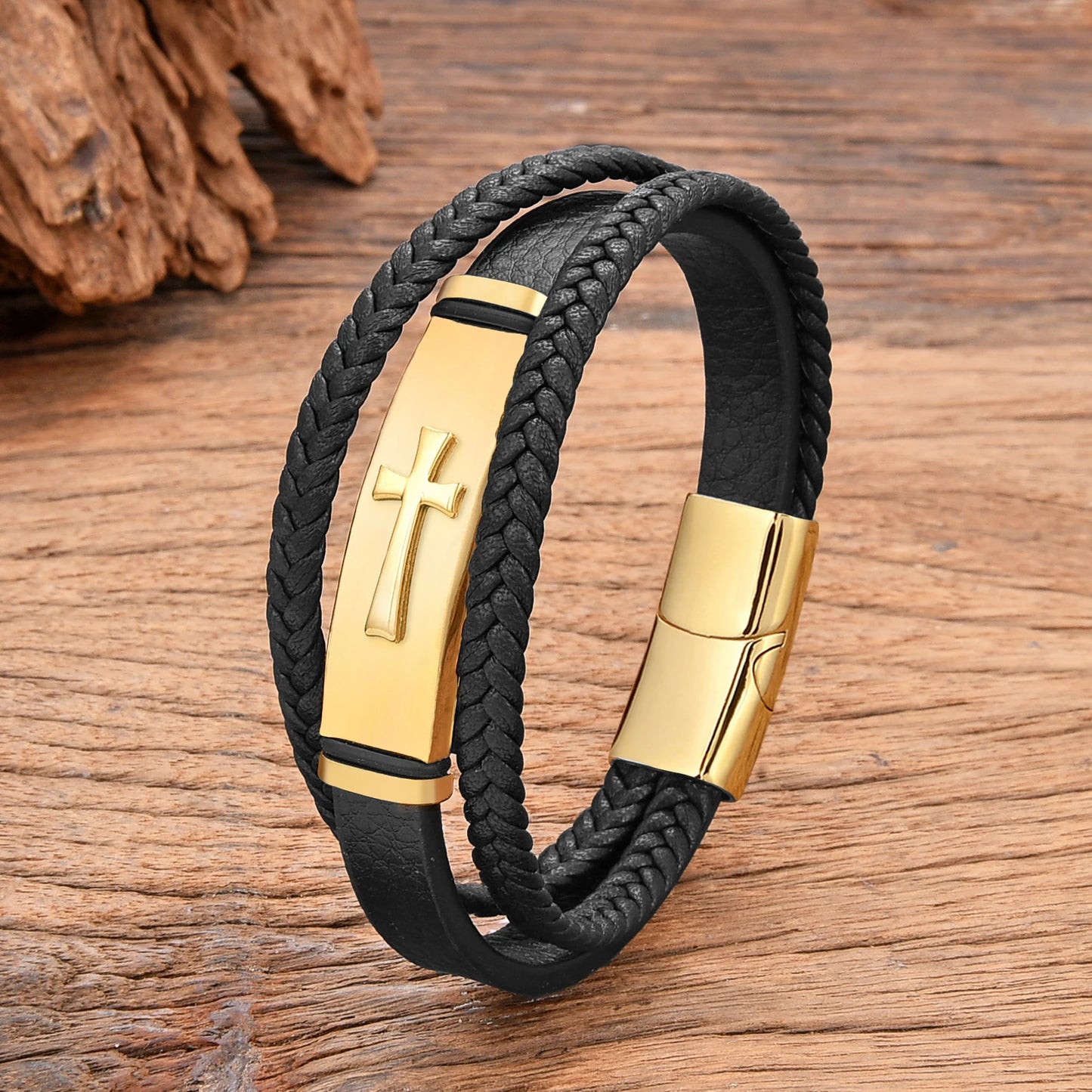 Bracelet cuir homme "CROSS of VICTORY"