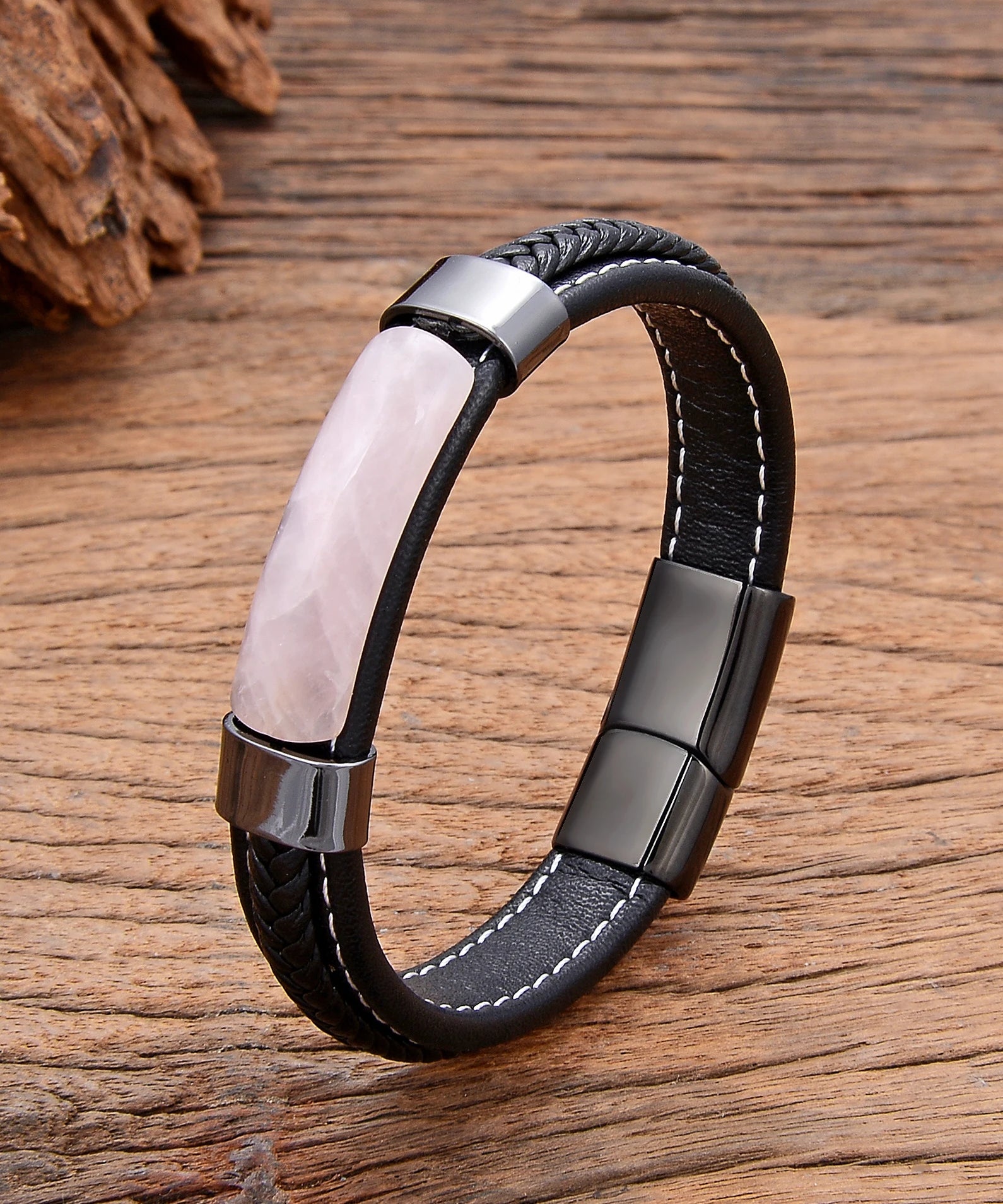 Bracelet cuir homme "HEMATITE"