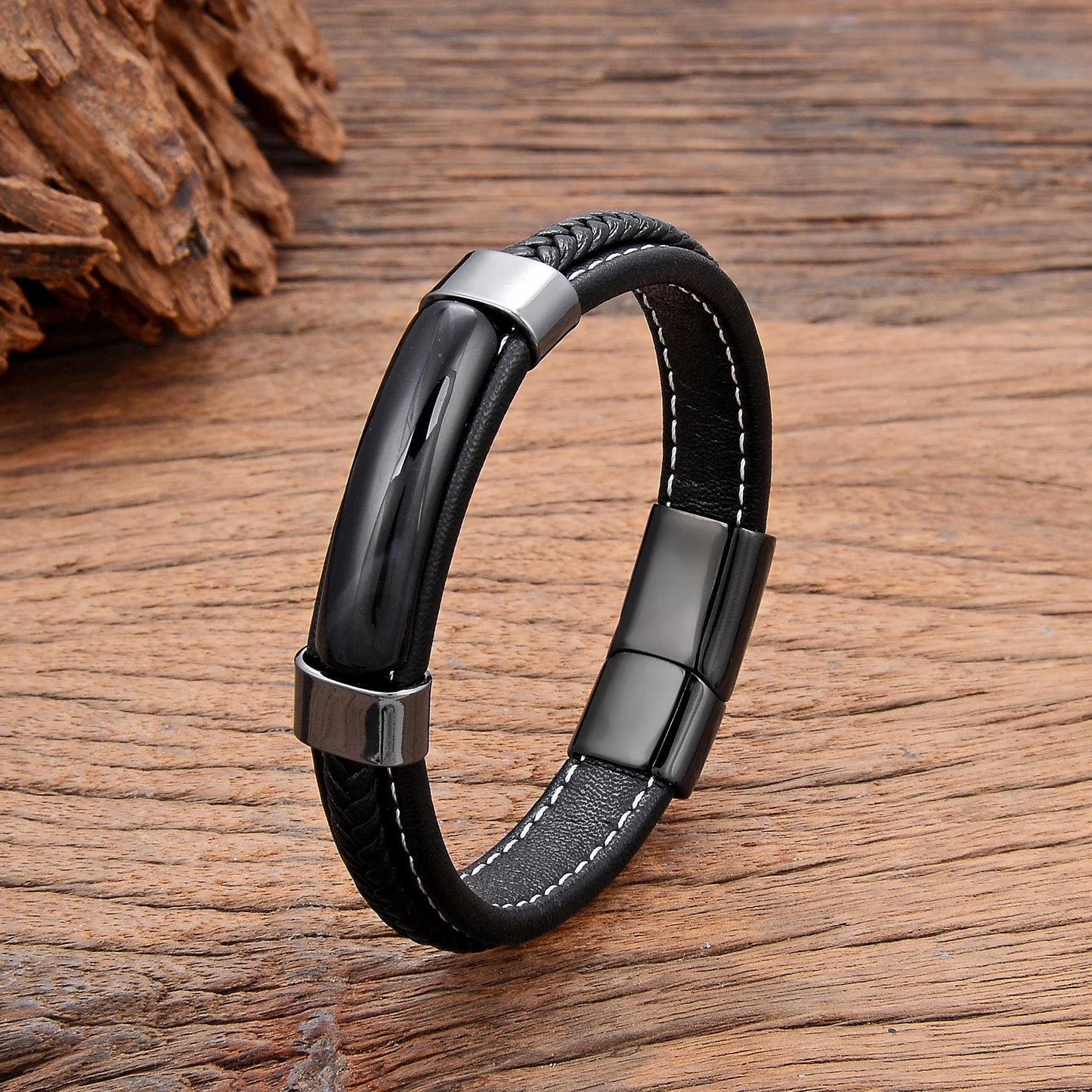 Bracelet cuir homme "HEMATITE"