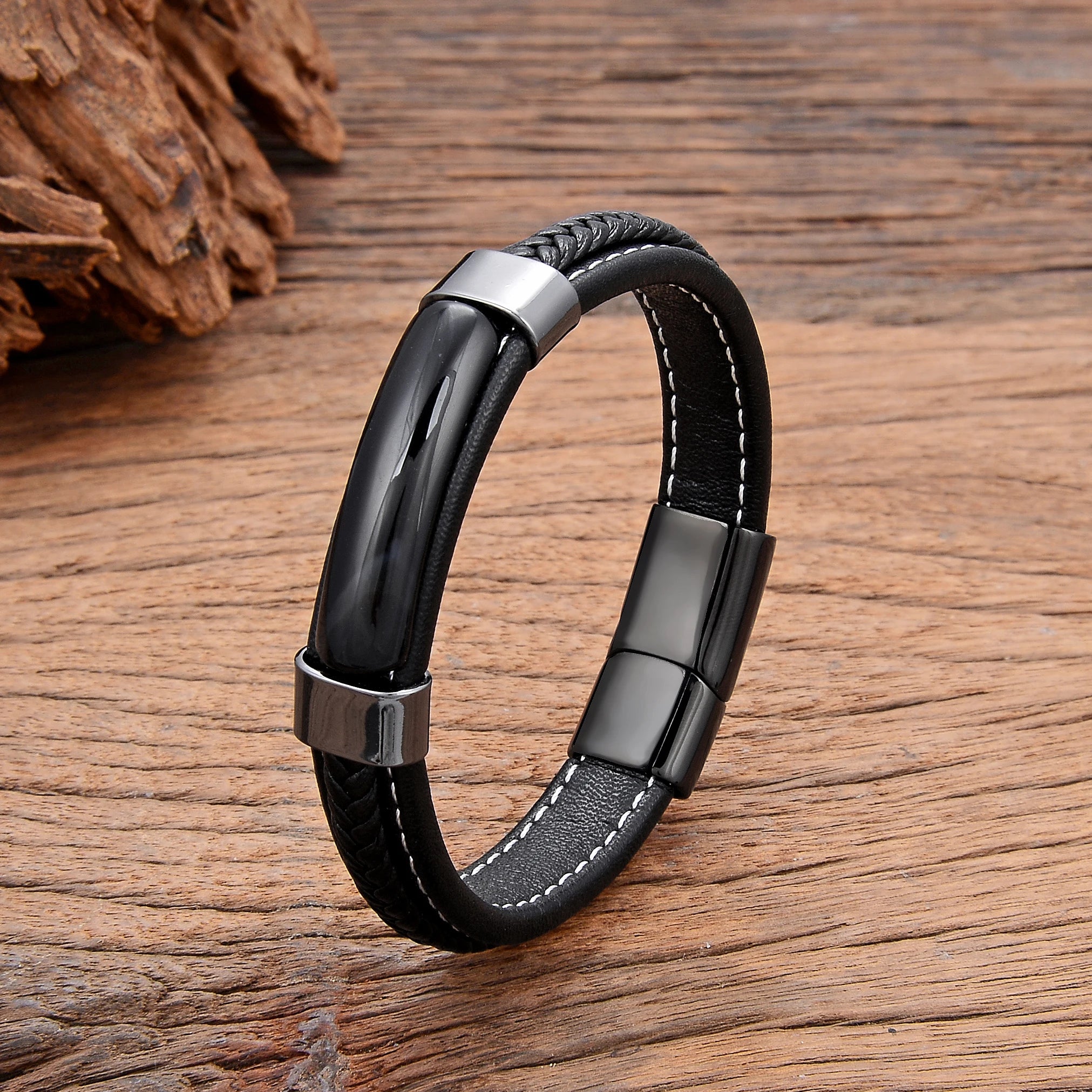 Bracelet cuir homme "HEMATITE"