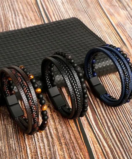 Bracelet cuir homme "TIGER EYE"