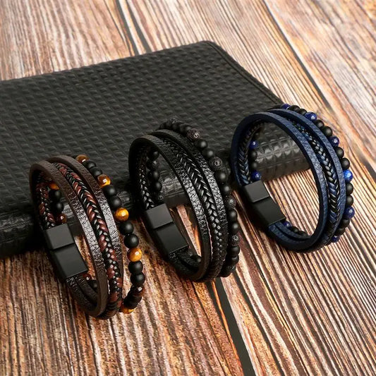 Bracelet cuir homme "TIGER EYE"