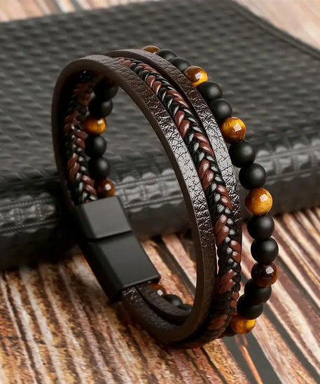 Bracelet cuir homme "TIGER EYE"