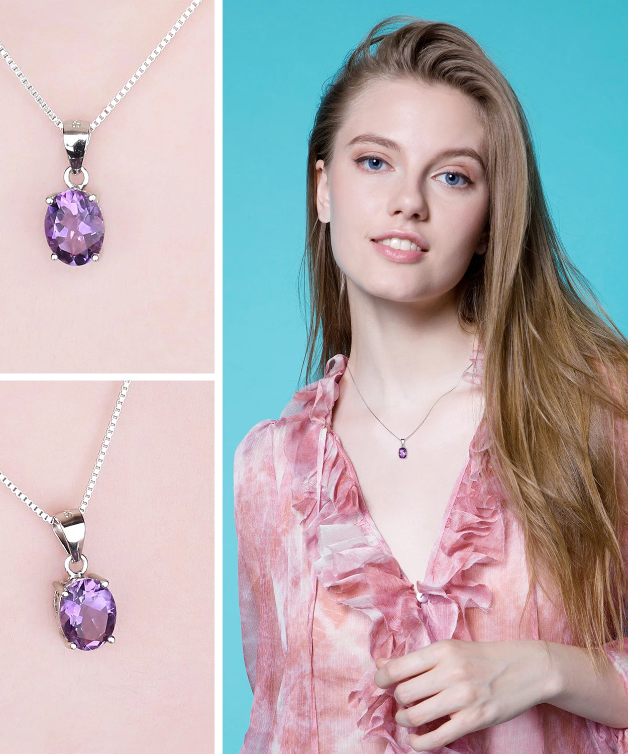 Collier ARGENT FEMME "AMETHYSTE" SANS CHAINE