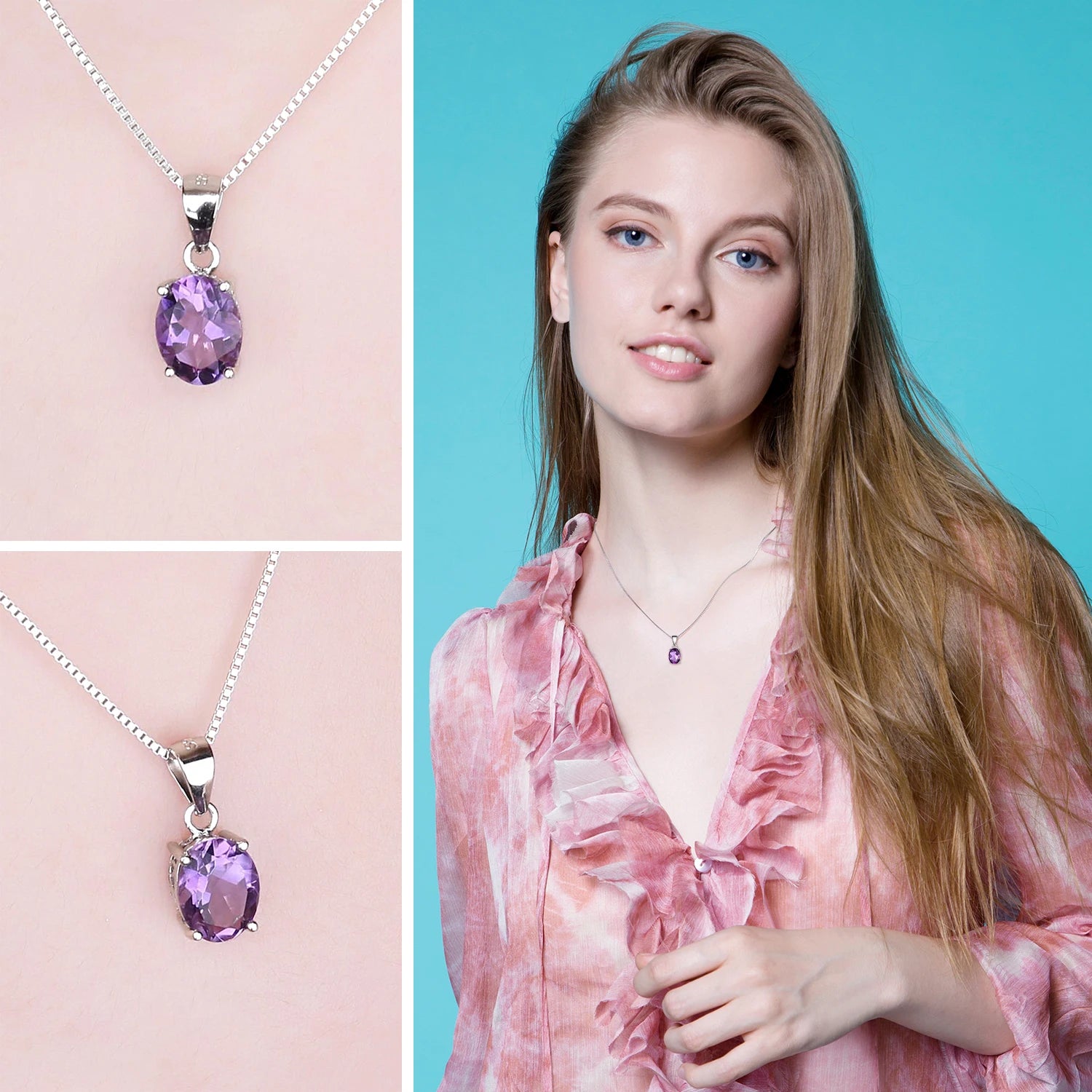 Collier ARGENT FEMME "AMETHYSTE" SANS CHAINE
