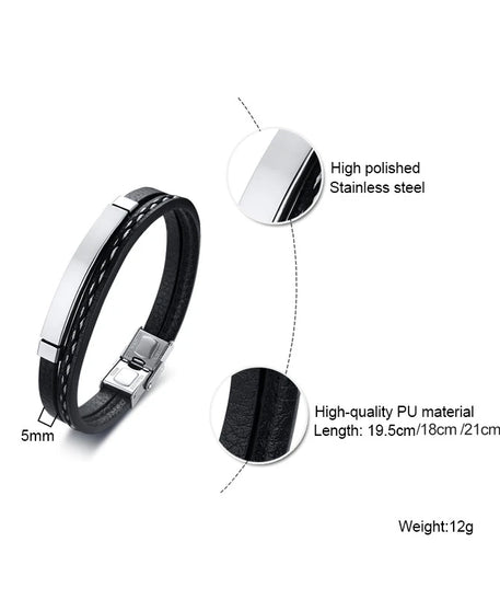 Bracelet cuir homme "VNOX"
