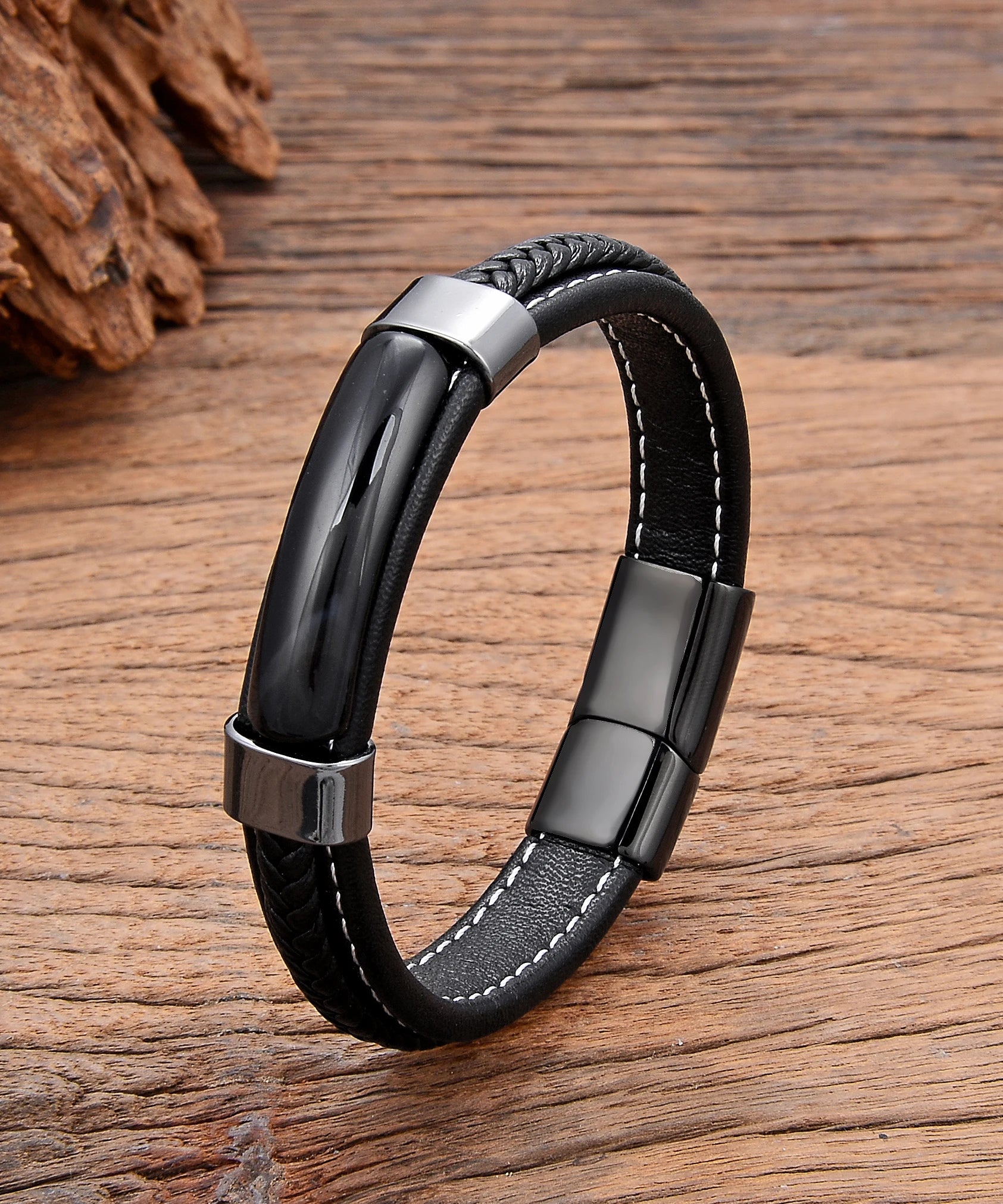 Bracelet cuir homme "HEMATITE"