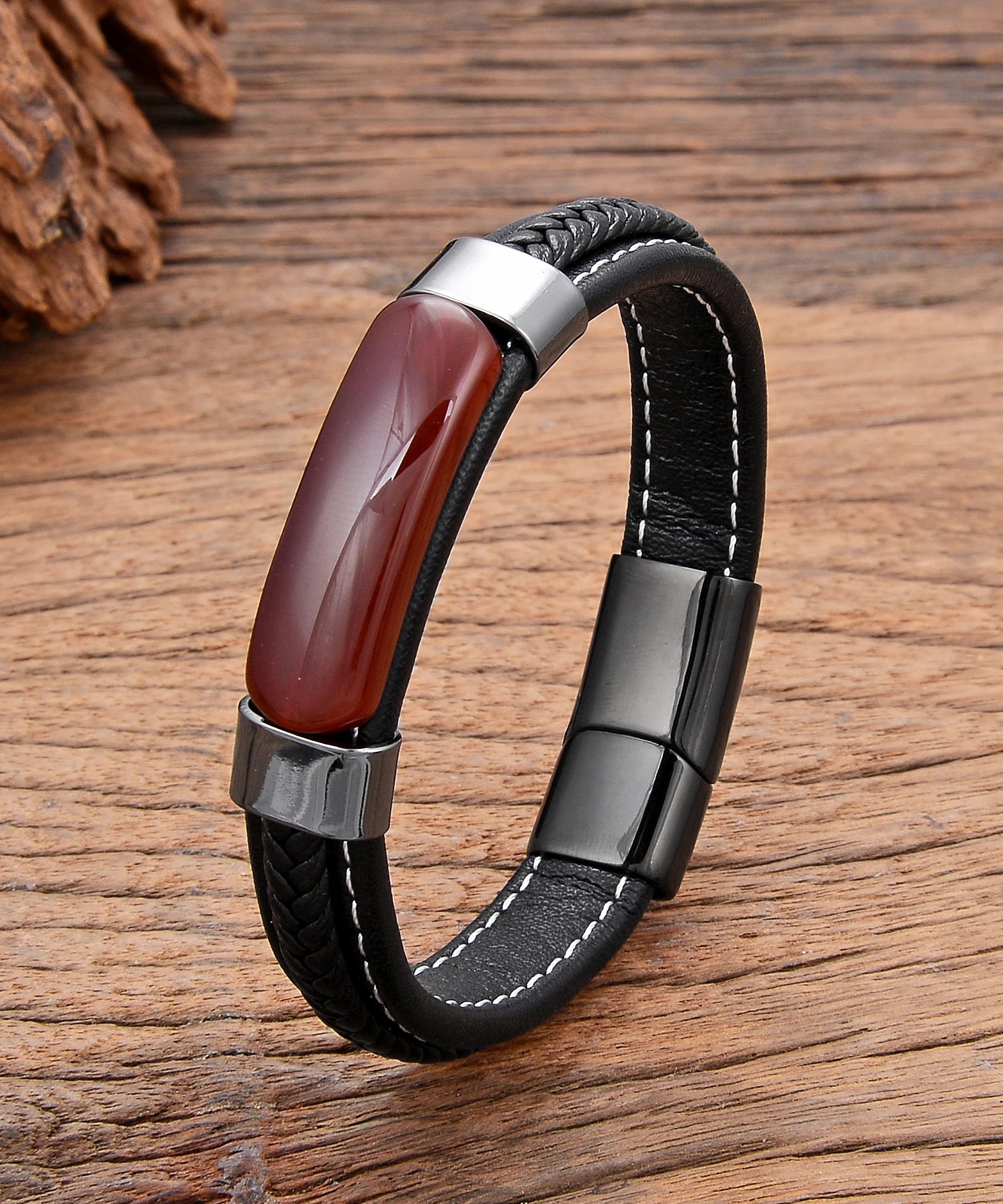 Bracelet cuir homme "HEMATITE"