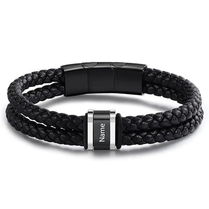 Bracelets avec nom personnalisé pour hommes, en cuir, avec noms de famille de 1 à 5 noms, cadeaux personnalisés, bijoux pour papa, mari, fils