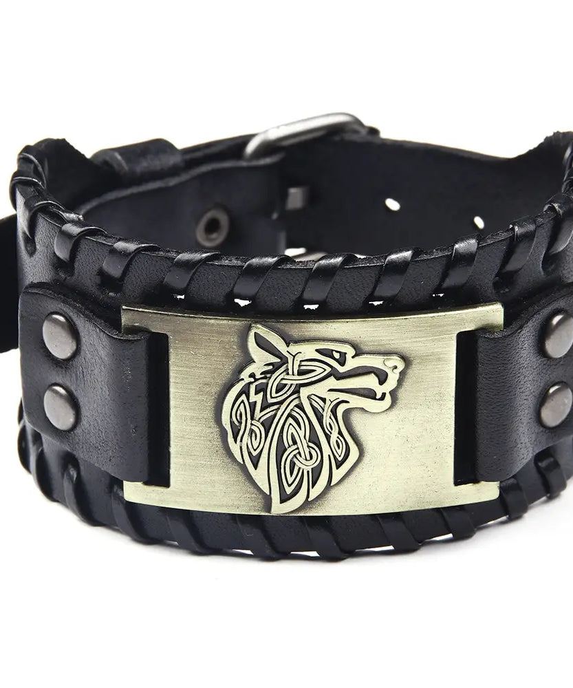 Bracelet CUIR homme "TETE DE LOUP"