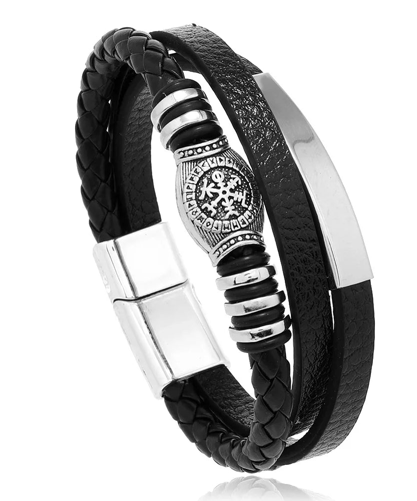 Bracelets en cuir pour hommes, en acier inoxydable, multicouches, en corde tressée, bijoux cadeaux, 21CM