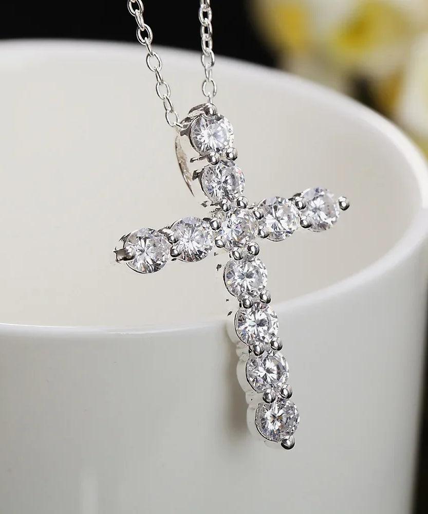 Chaine ARGENT Homme avec croix en cristal