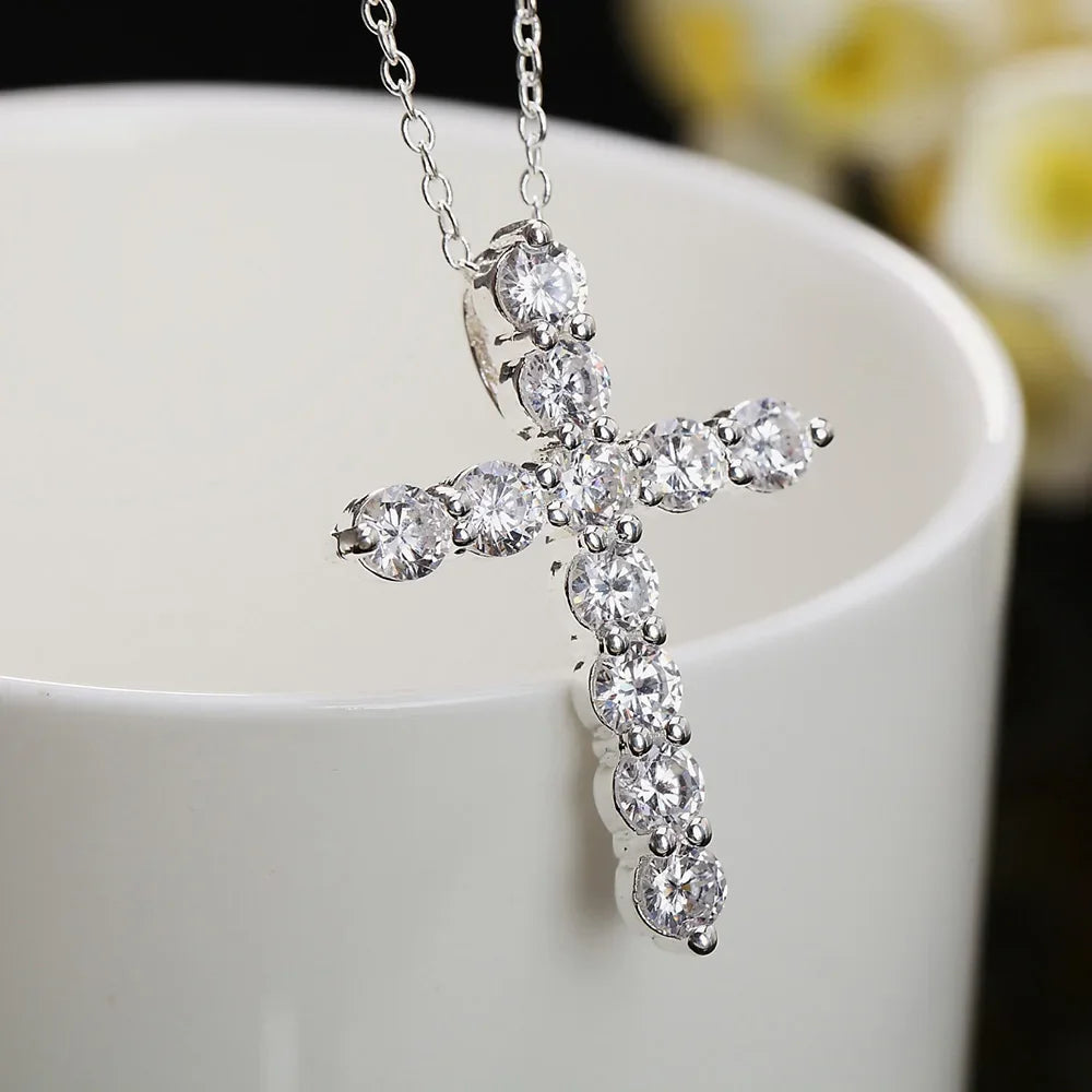 Chaine ARGENT Homme avec croix en cristal