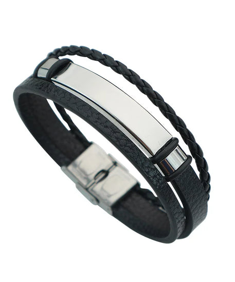 Punk texte personnalisé 3 bandes Bracelets en cuir graver logo nom Bracelet en acier inoxydable pour femmes hommes Lot de gros