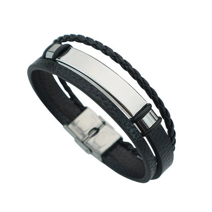 Punk texte personnalisé 3 bandes Bracelets en cuir graver logo nom Bracelet en acier inoxydable pour femmes hommes Lot de gros