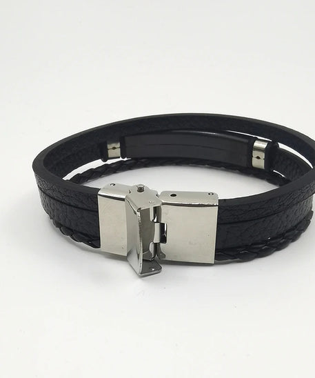 Punk texte personnalisé 3 bandes Bracelets en cuir graver logo nom Bracelet en acier inoxydable pour femmes hommes Lot de gros