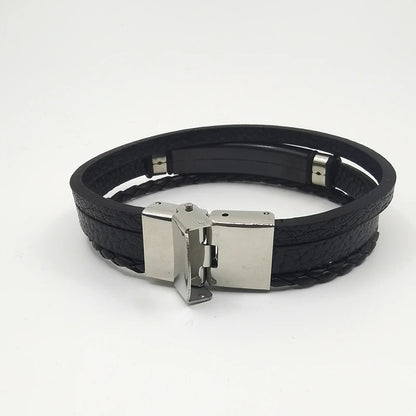 Punk texte personnalisé 3 bandes Bracelets en cuir graver logo nom Bracelet en acier inoxydable pour femmes hommes Lot de gros