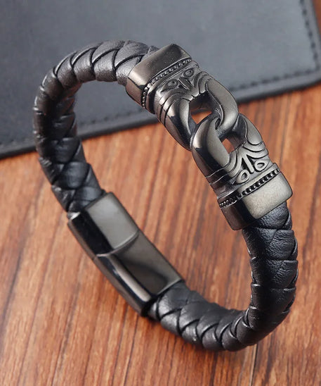 Bracelet cuir homme "DOUBLE TEETH"