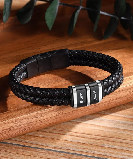 Bracelets avec nom personnalisé pour hommes, en cuir, avec noms de famille de 1 à 5 noms, cadeaux personnalisés, bijoux pour papa, mari, fils