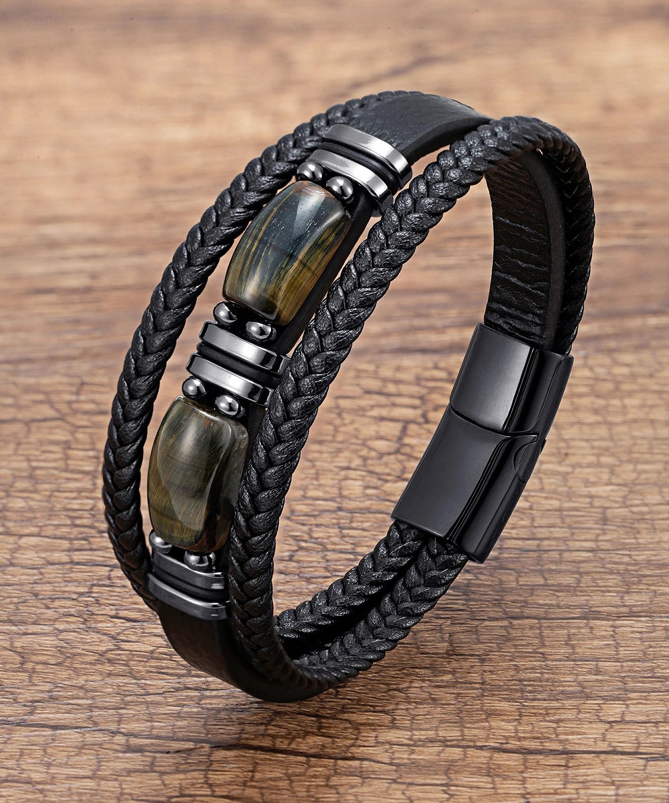 Bracelet cuir Homme "DOUBLE STONE"