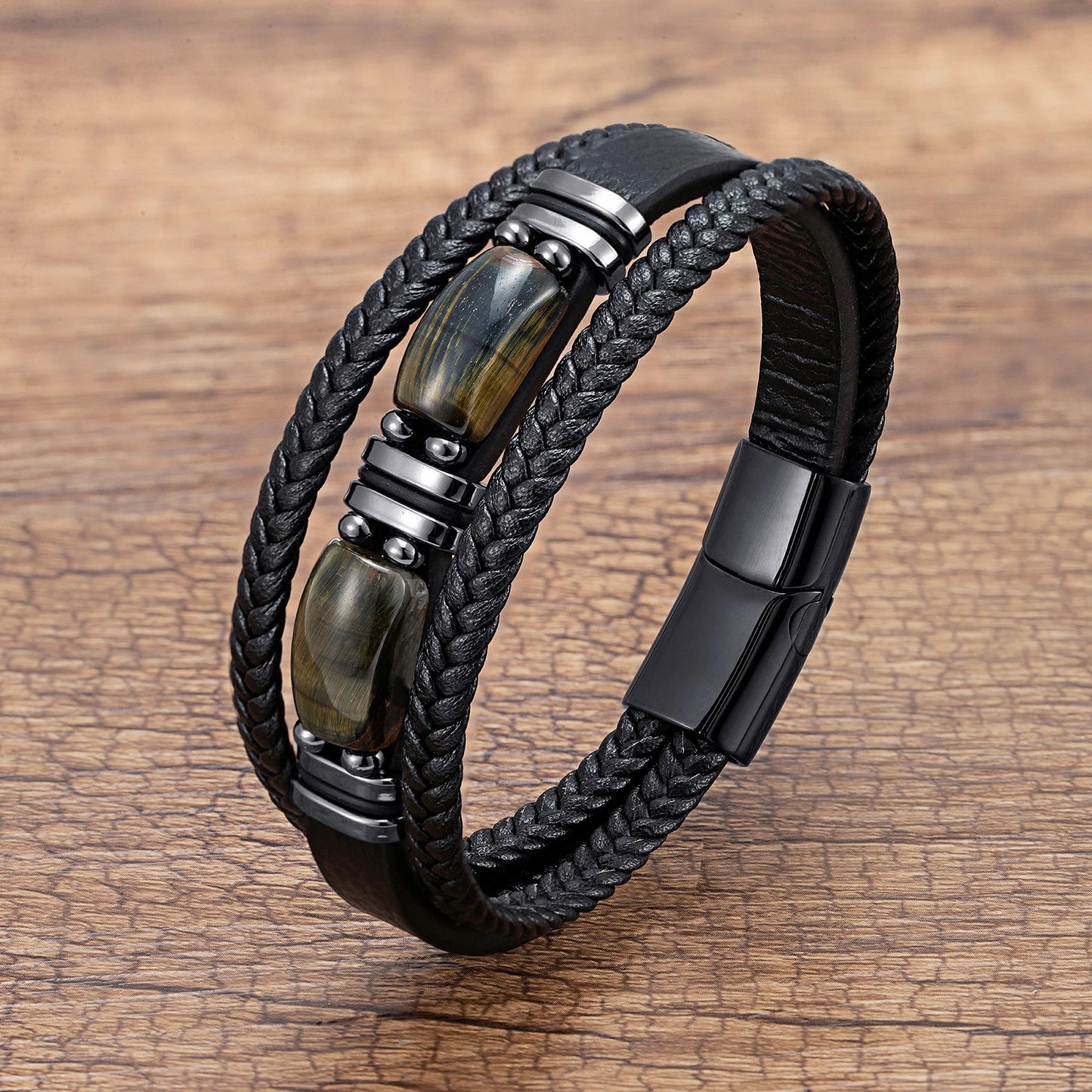 Bracelet cuir Homme "DOUBLE STONE"
