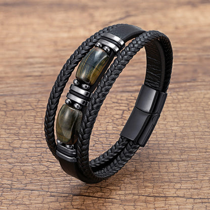 Bracelet cuir Homme "DOUBLE STONE"