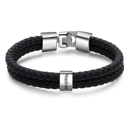 Bracelets avec nom personnalisé pour hommes, en cuir, avec noms de famille de 1 à 5 noms, cadeaux personnalisés, bijoux pour papa, mari, fils
