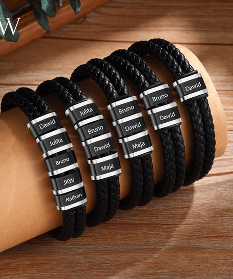 Bracelets avec nom personnalisé pour hommes, en cuir, avec noms de famille de 1 à 5 noms, cadeaux personnalisés, bijoux pour papa, mari, fils