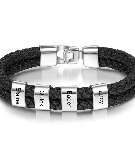 Bracelets avec nom personnalisé pour hommes, en cuir, avec noms de famille de 1 à 5 noms, cadeaux personnalisés, bijoux pour papa, mari, fils