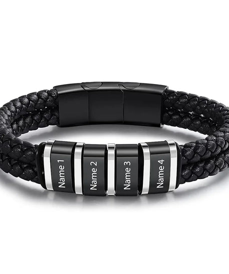 Bracelets avec nom personnalisé pour hommes, en cuir, avec noms de famille de 1 à 5 noms, cadeaux personnalisés, bijoux pour papa, mari, fils
