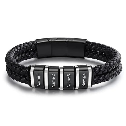 Bracelets avec nom personnalisé pour hommes, en cuir, avec noms de famille de 1 à 5 noms, cadeaux personnalisés, bijoux pour papa, mari, fils