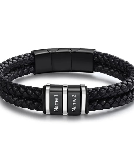 Bracelets avec nom personnalisé pour hommes, en cuir, avec noms de famille de 1 à 5 noms, cadeaux personnalisés, bijoux pour papa, mari, fils