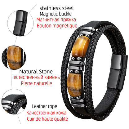 Bracelet cuir Homme "DOUBLE STONE"