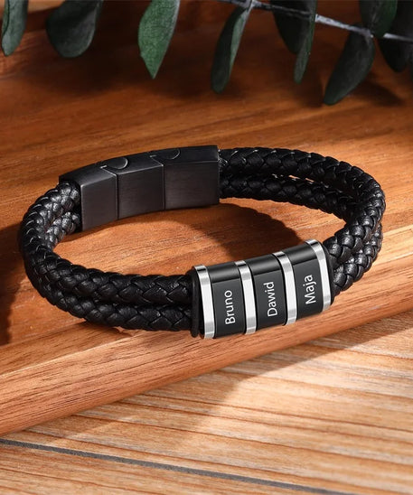 Bracelets avec nom personnalisé pour hommes, en cuir, avec noms de famille de 1 à 5 noms, cadeaux personnalisés, bijoux pour papa, mari, fils