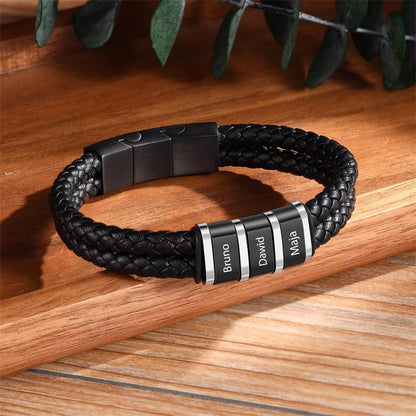 Bracelets avec nom personnalisé pour hommes, en cuir, avec noms de famille de 1 à 5 noms, cadeaux personnalisés, bijoux pour papa, mari, fils