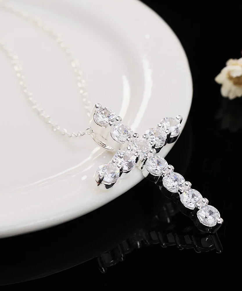 Chaine ARGENT Homme avec croix en cristal