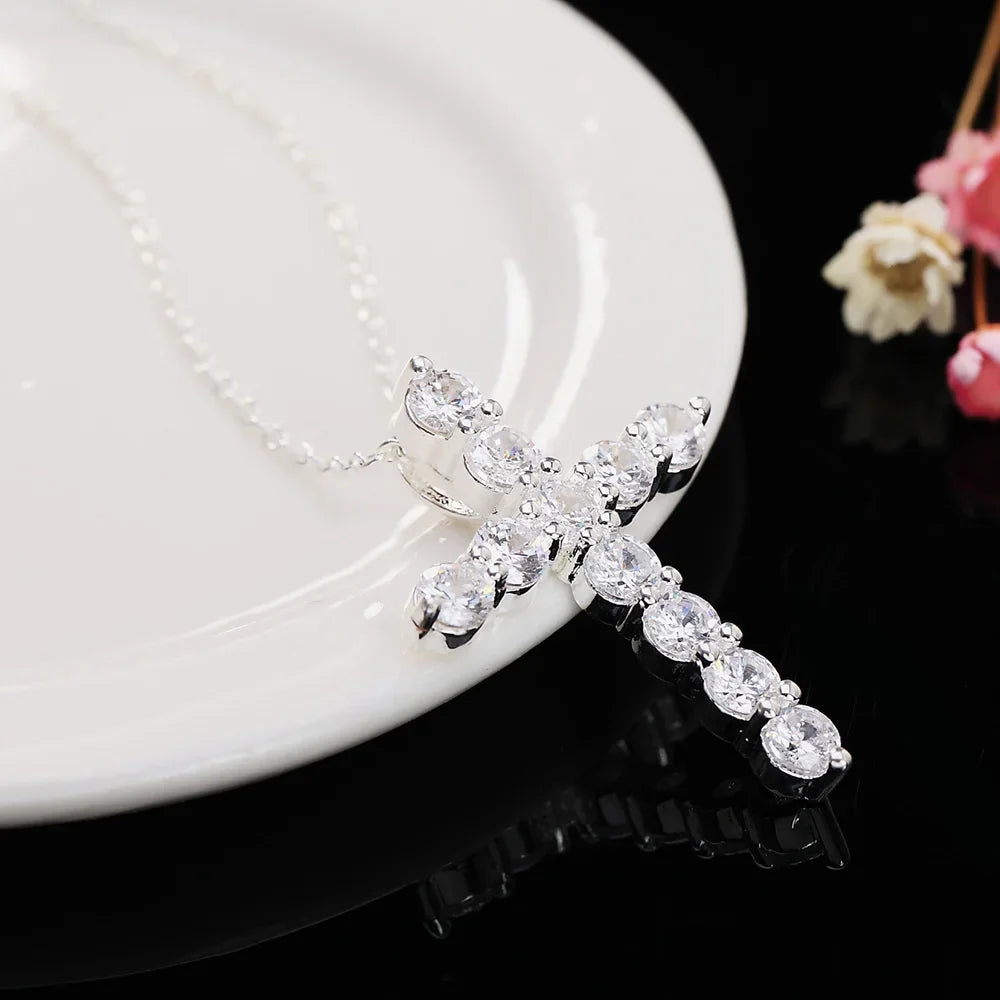 Chaine ARGENT Homme avec croix en cristal