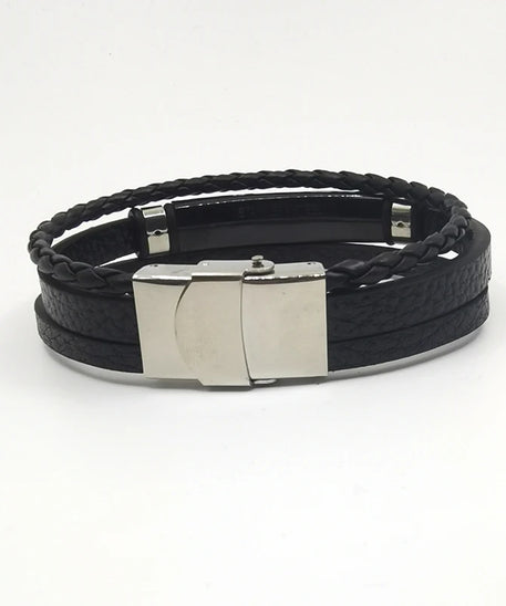 Punk texte personnalisé 3 bandes Bracelets en cuir graver logo nom Bracelet en acier inoxydable pour femmes hommes Lot de gros