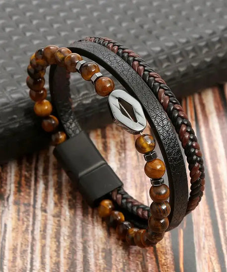 Bracelet cuir homme "TIGER EYE"
