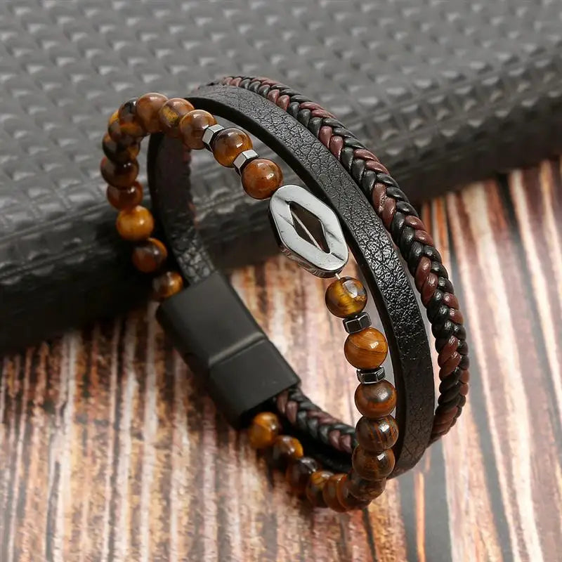Bracelet cuir homme "TIGER EYE"