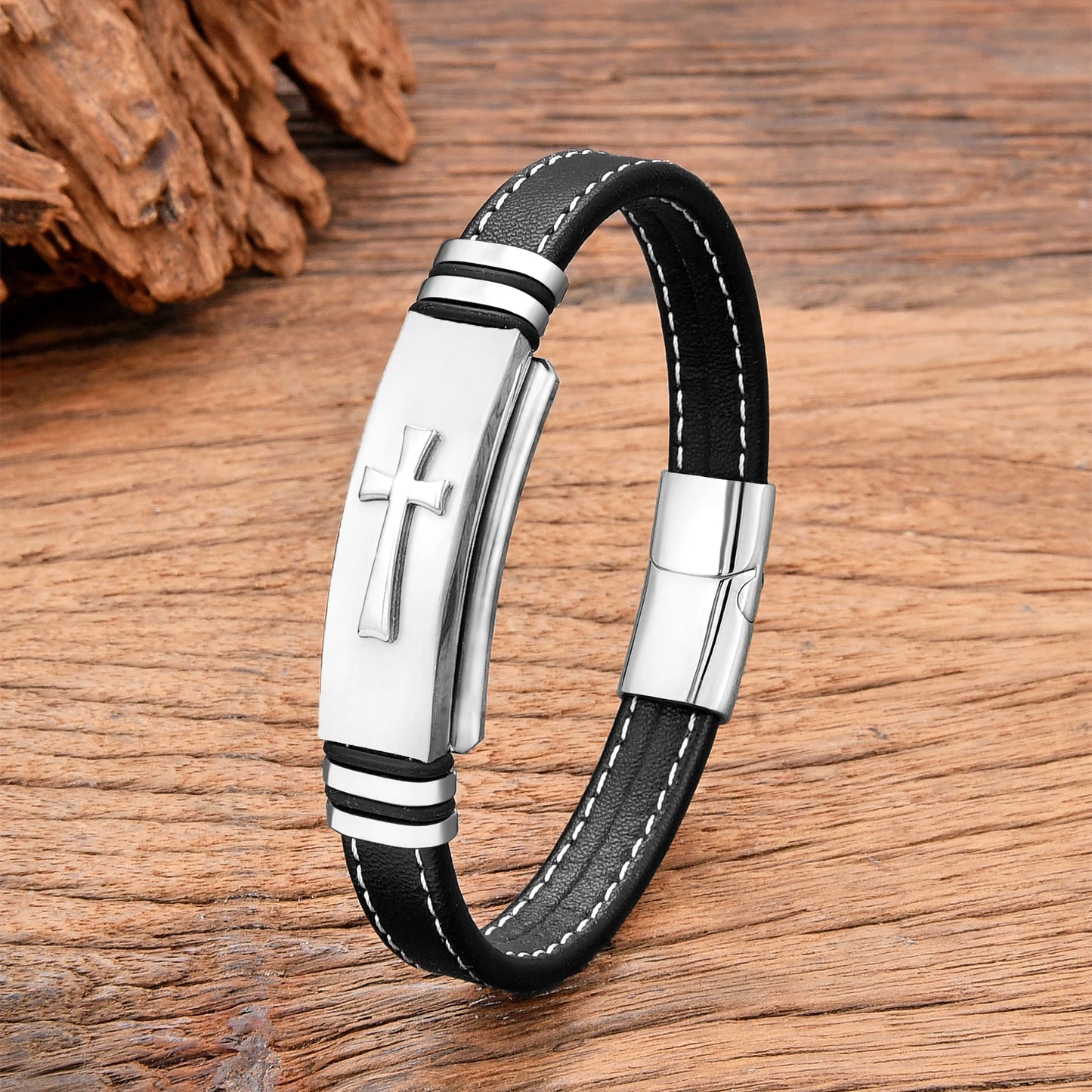 Bracelet cuir homme "CROSS of VICTORY"