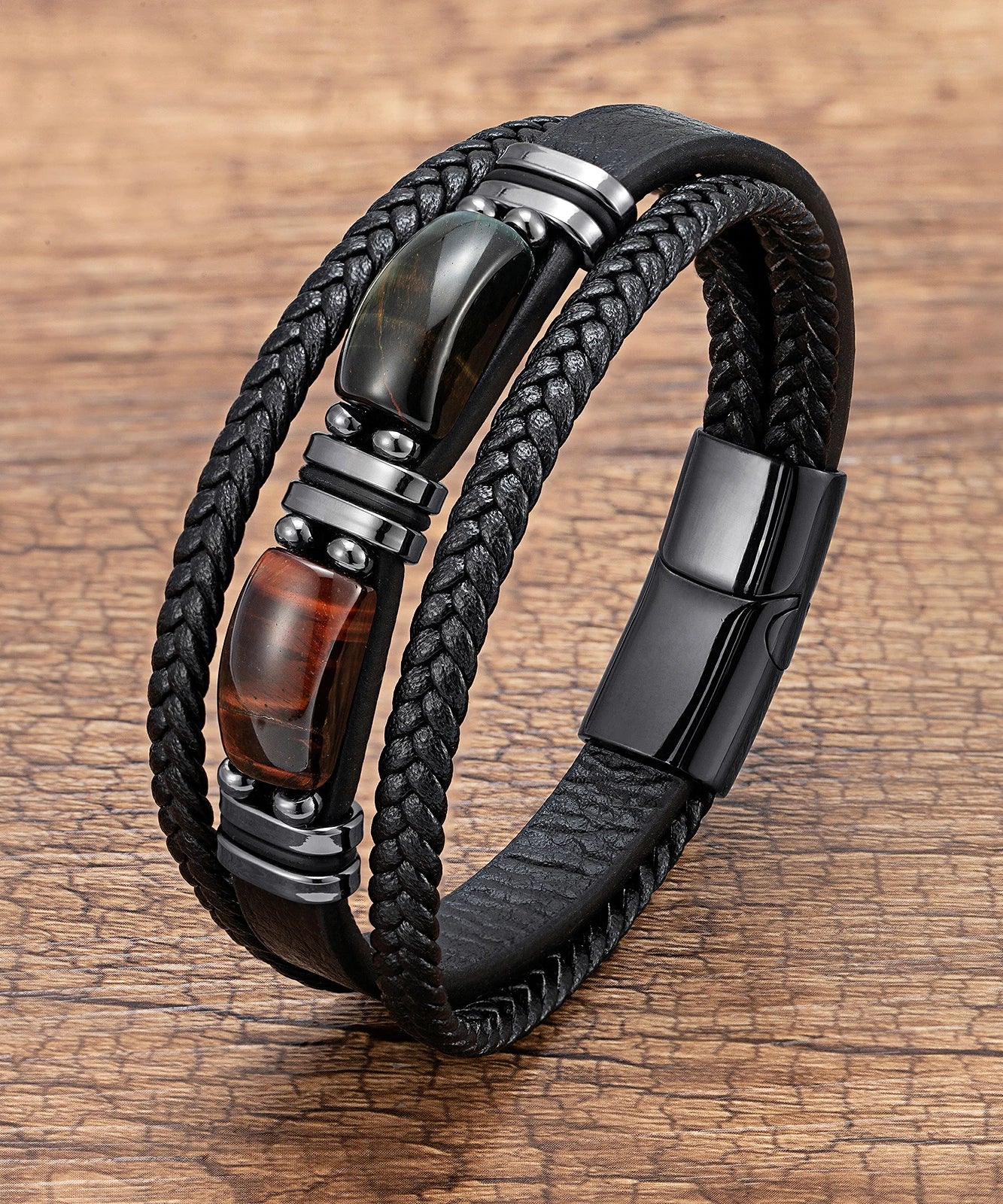 Bracelet cuir Homme "DOUBLE STONE"