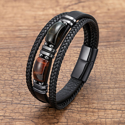 Bracelet cuir Homme "DOUBLE STONE"