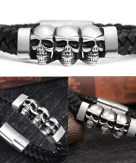 Bracelet CUIR HOMME "SKULLS"