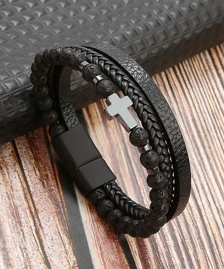 Bracelet cuir homme "TIGER EYE"