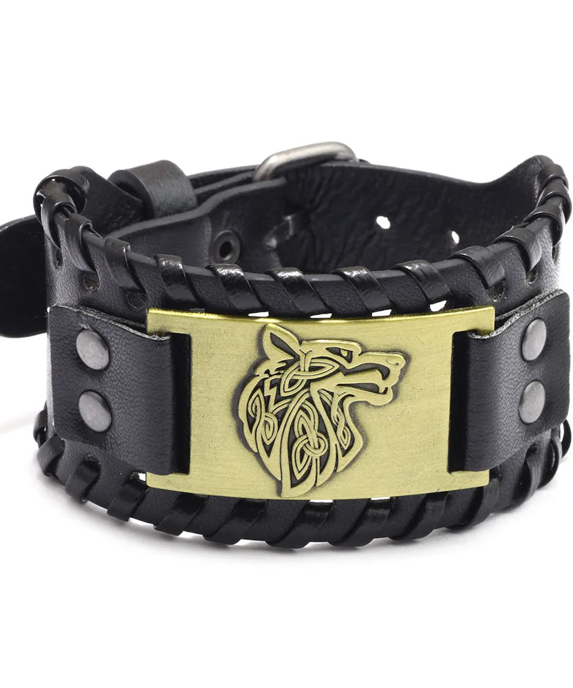 Bracelet CUIR homme "TETE DE LOUP"
