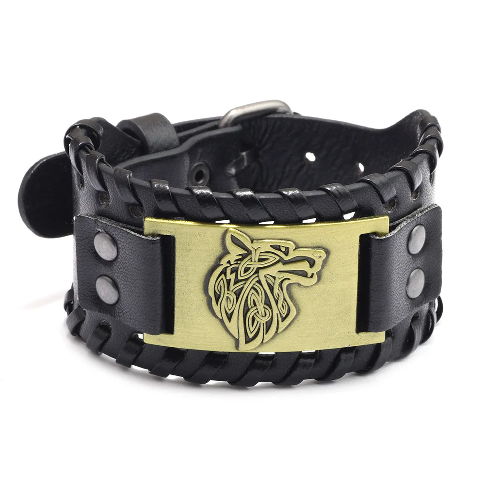 Bracelet CUIR homme "TETE DE LOUP"
