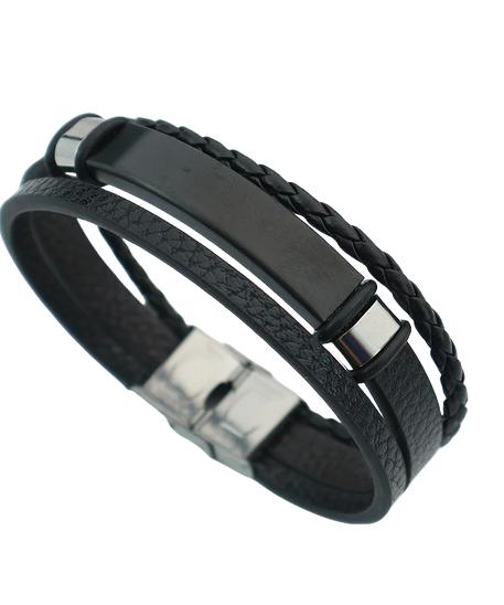 Punk texte personnalisé 3 bandes Bracelets en cuir graver logo nom Bracelet en acier inoxydable pour femmes hommes Lot de gros