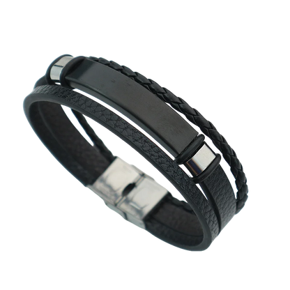 Punk texte personnalisé 3 bandes Bracelets en cuir graver logo nom Bracelet en acier inoxydable pour femmes hommes Lot de gros